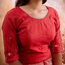 Red GardenX Cotton Blouse: Hand Embroidery & Princess Cut Design