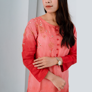 Ruby DutchesX Kurti: Premium Silk with Two-Shade Dye & Karchupi Work