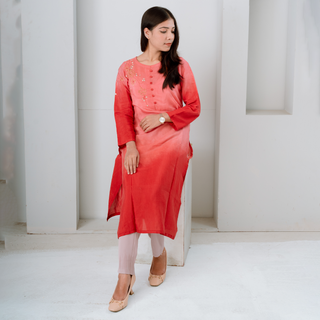 Ruby DutchesX Kurti: Premium Silk with Two-Shade Dye & Karchupi Work