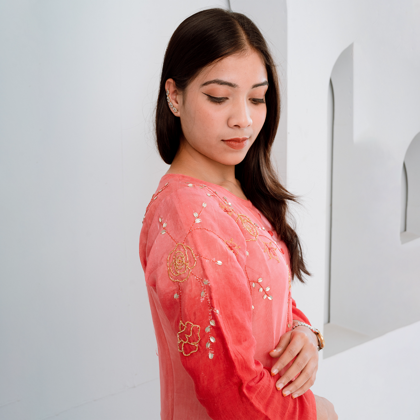 Ruby DutchesX Kurti: Premium Silk with Two-Shade Dye & Karchupi Work