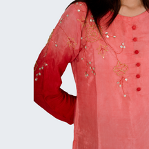 Ruby DutchesX Kurti: Premium Silk with Two-Shade Dye & Karchupi Work