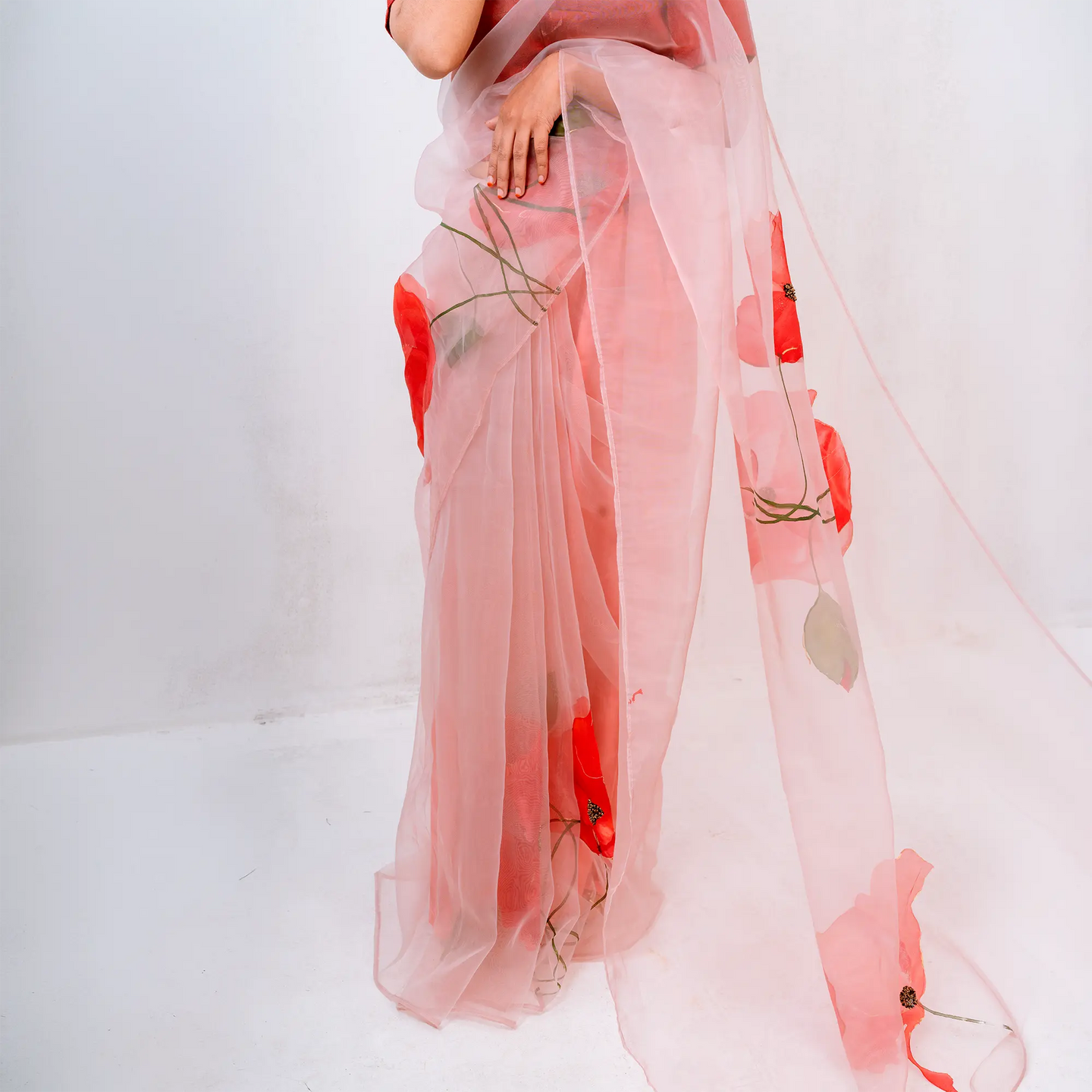 Premium ScarletX Organza Saree (Winterberry Red)