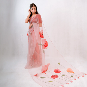Premium ScarletX Organza Saree (Winterberry Red)