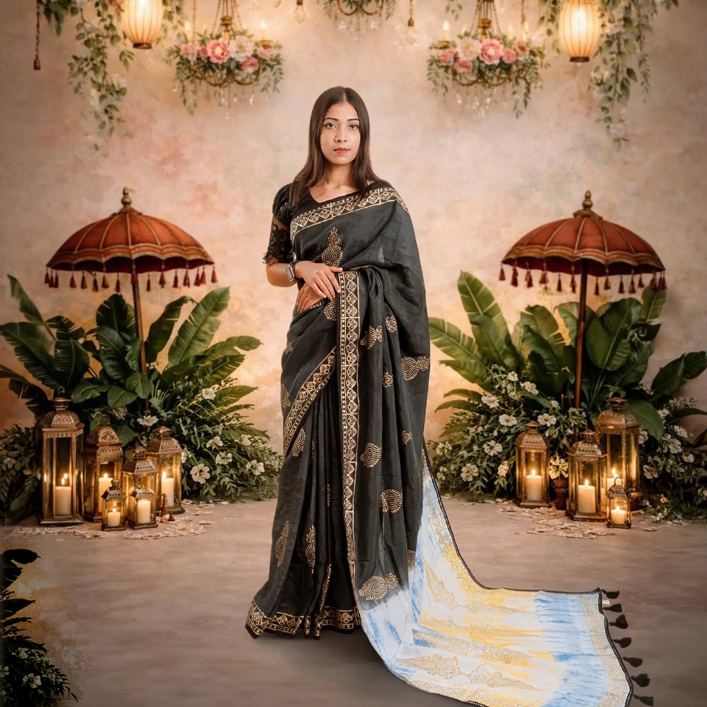 Premium Midnight SkyX Silk Saree (Black)
