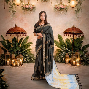 Premium Midnight SkyX Silk Saree (Black)