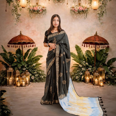 Premium Midnight SkyX Silk Saree (Black)