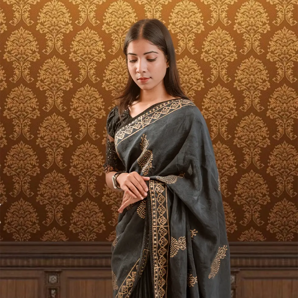 Premium Midnight SkyX Silk Saree (Black)