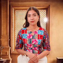PaletteX Cotton Blouse: Mixed Patchwork & Boat Neck