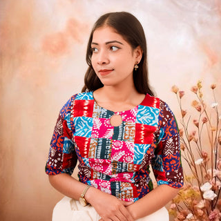 PaletteX Cotton Blouse: Mixed Patchwork & Boat Neck
