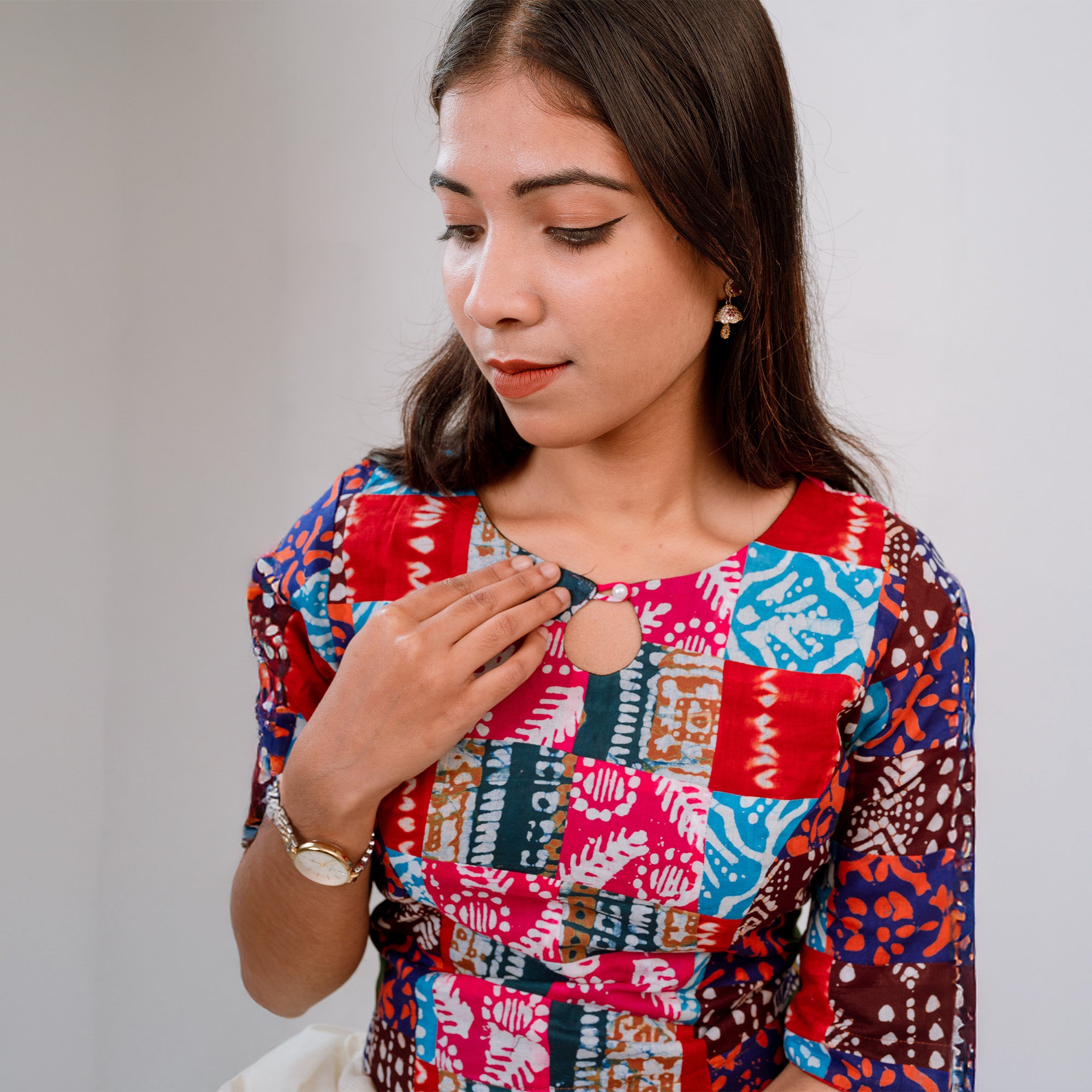 PaletteX Blouse In Cotton Patchwork Premium Fit With Comfort