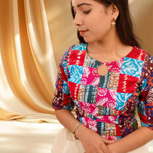 PaletteX Cotton Blouse: Mixed Patchwork & Boat Neck