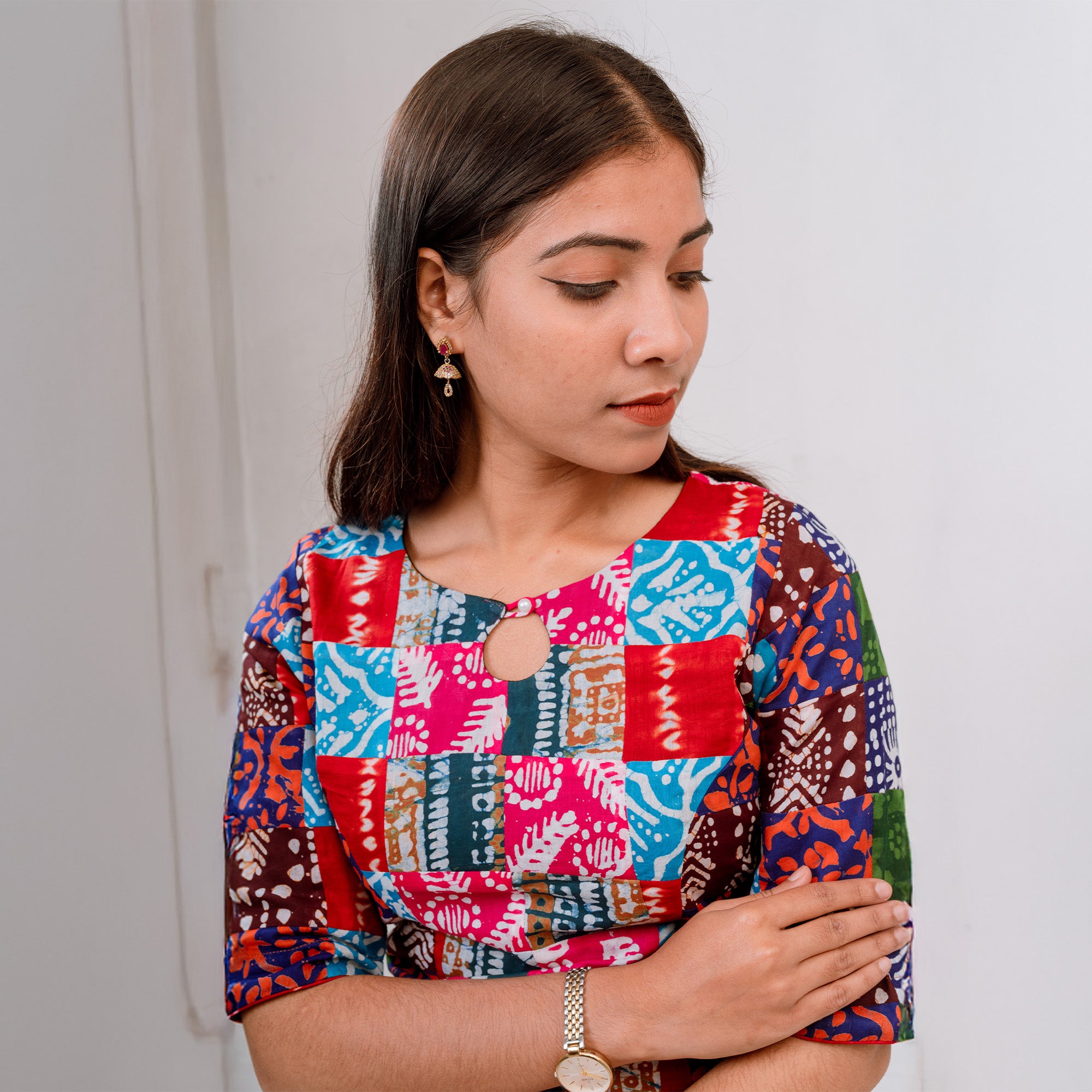 PaletteX Blouse In Cotton Patchwork Premium Fit With Comfort