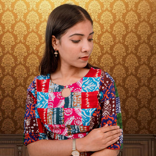 PaletteX Cotton Blouse: Mixed Patchwork & Boat Neck