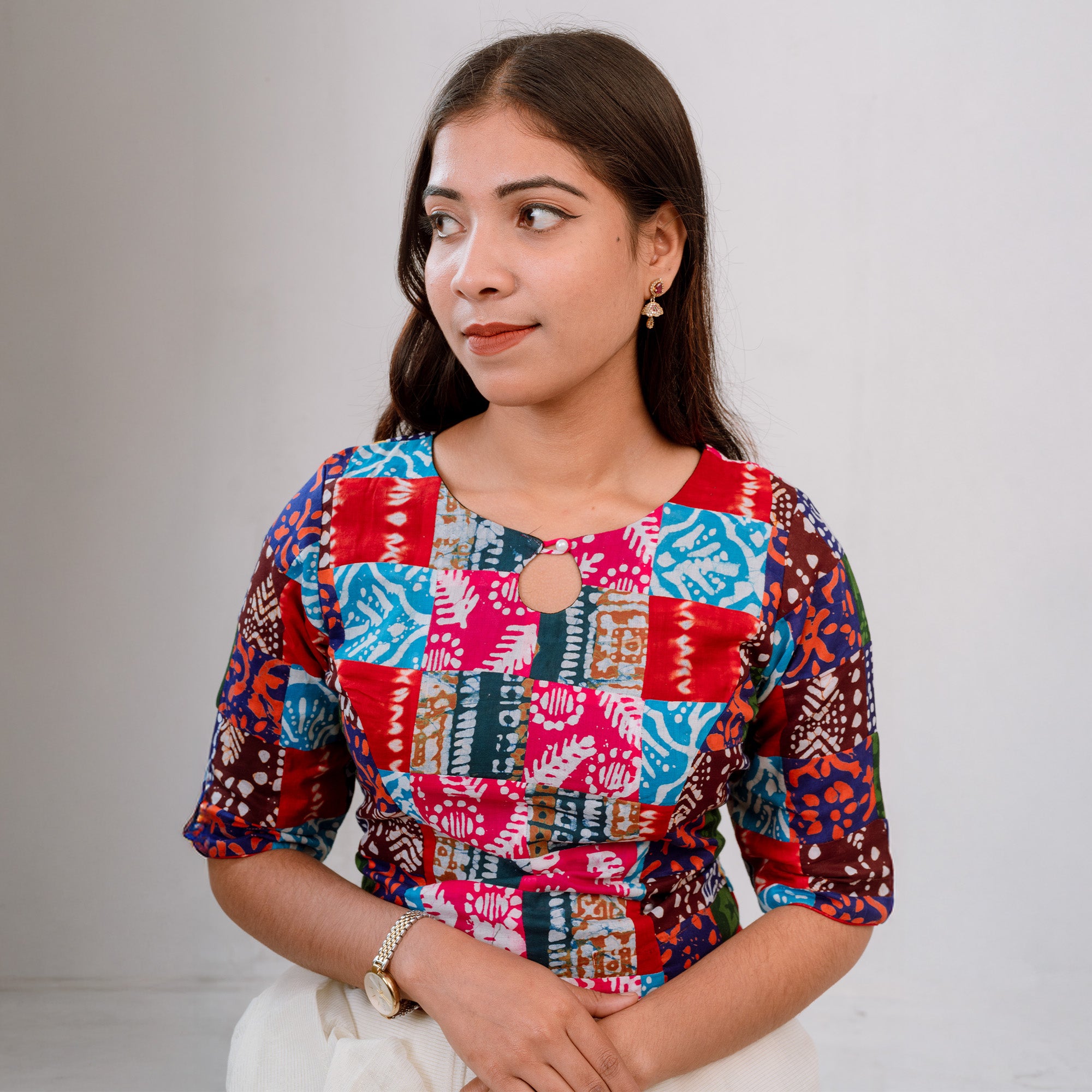 PaletteX Blouse In Cotton Patchwork Premium Fit With Comfort