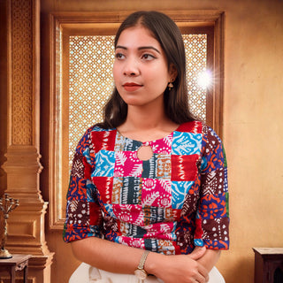 PaletteX Cotton Blouse: Mixed Patchwork & Boat Neck