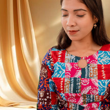 PaletteX Cotton Blouse: Mixed Patchwork & Boat Neck