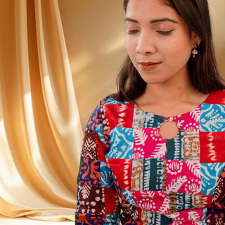 PaletteX Cotton Blouse: Mixed Patchwork & Boat Neck