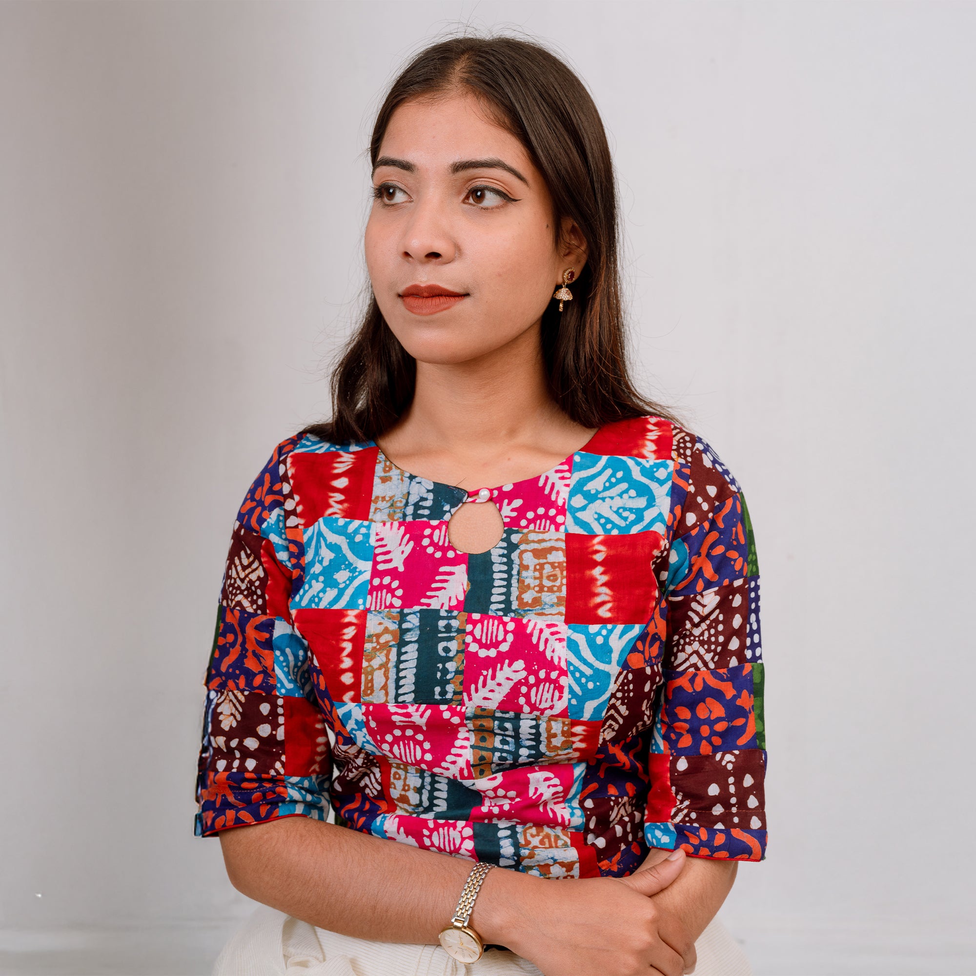 PaletteX Blouse In Cotton Patchwork Premium Fit With Comfort