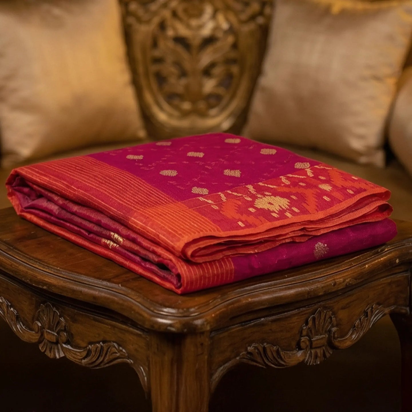 Classic Magenta Handloom Dhakai Jamdani Saree: Pure Cotton, Intricate Motifs
