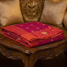 Classic Magenta Handloom Dhakai Jamdani Saree: Pure Cotton, Intricate Motifs