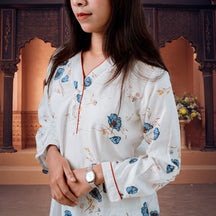 White BloomX Kurti: Soft Cotton with Floral Print & Sequin Detail