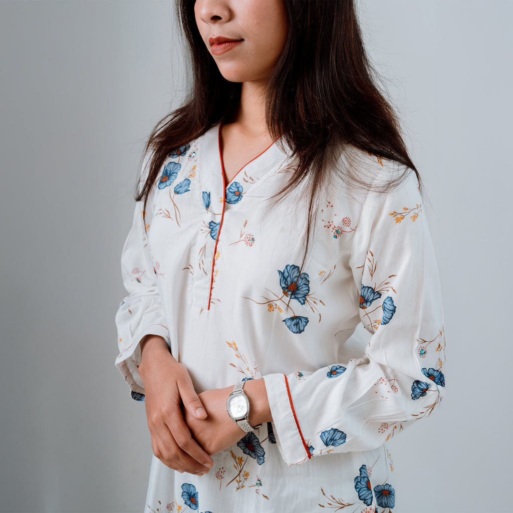 SrijaX White BloomX Kurti