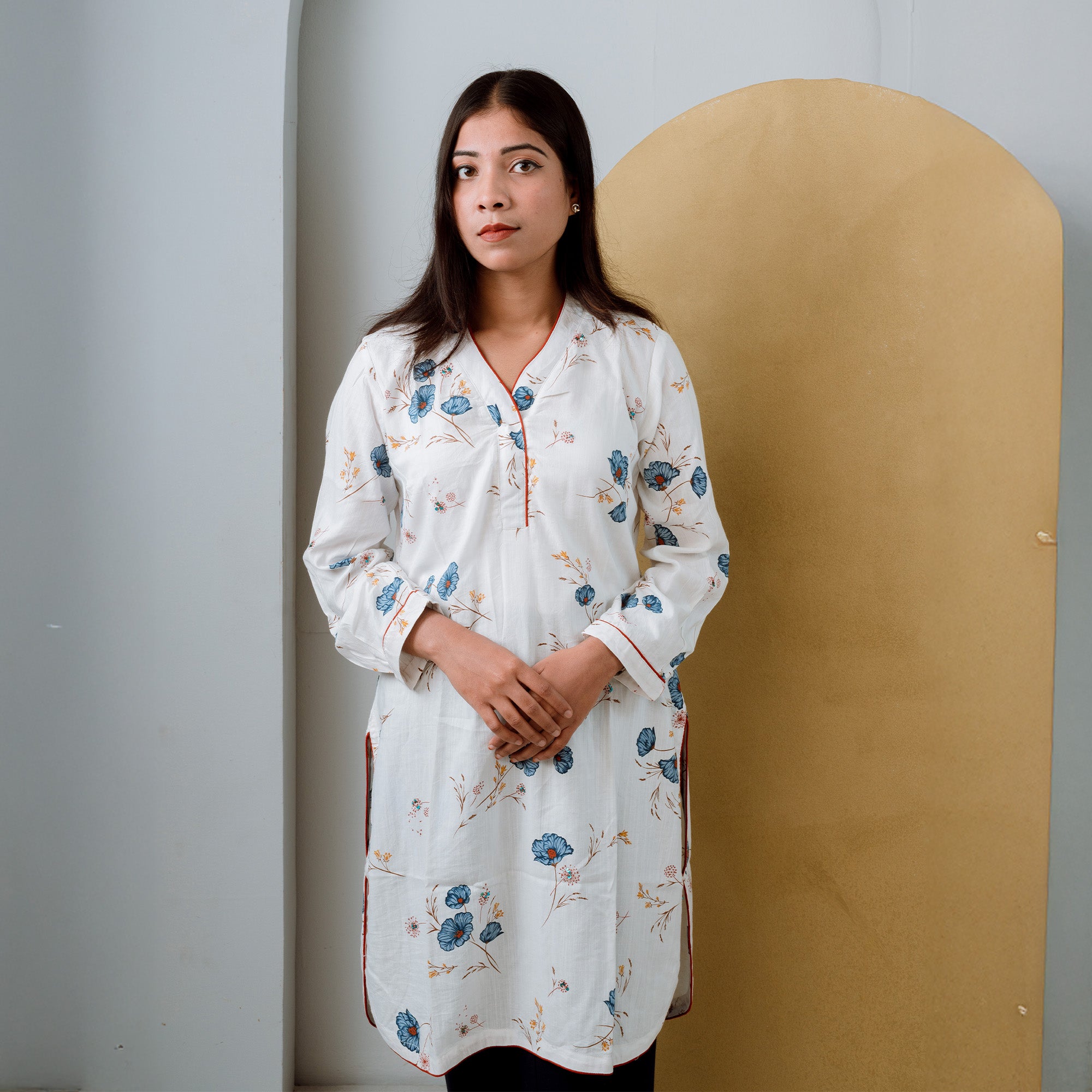 SrijaX White BloomX Kurti