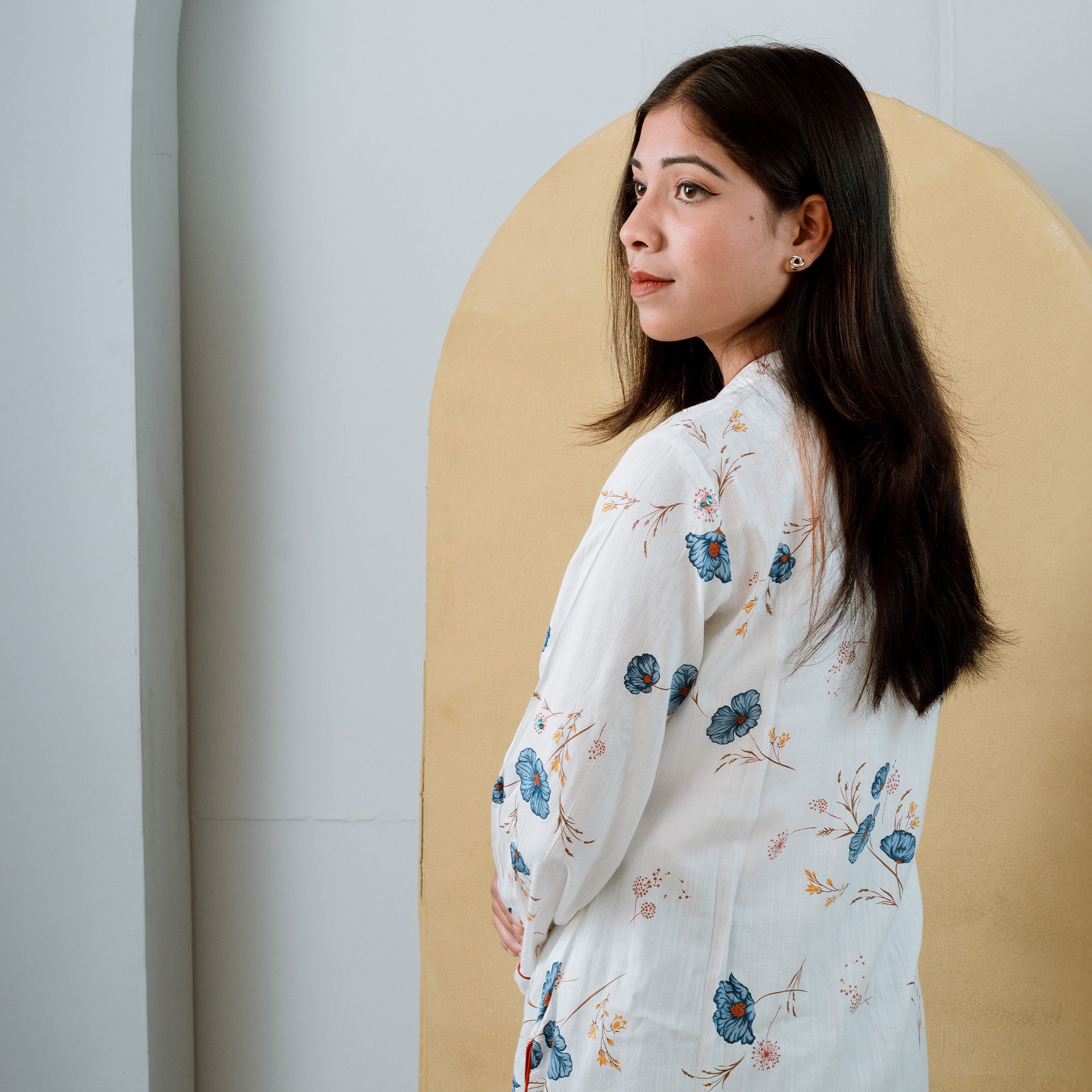 SrijaX White BloomX Kurti