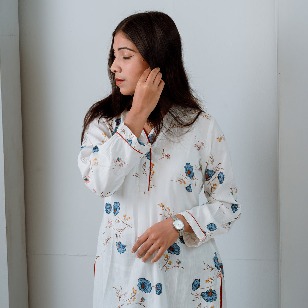 SrijaX White BloomX Kurti