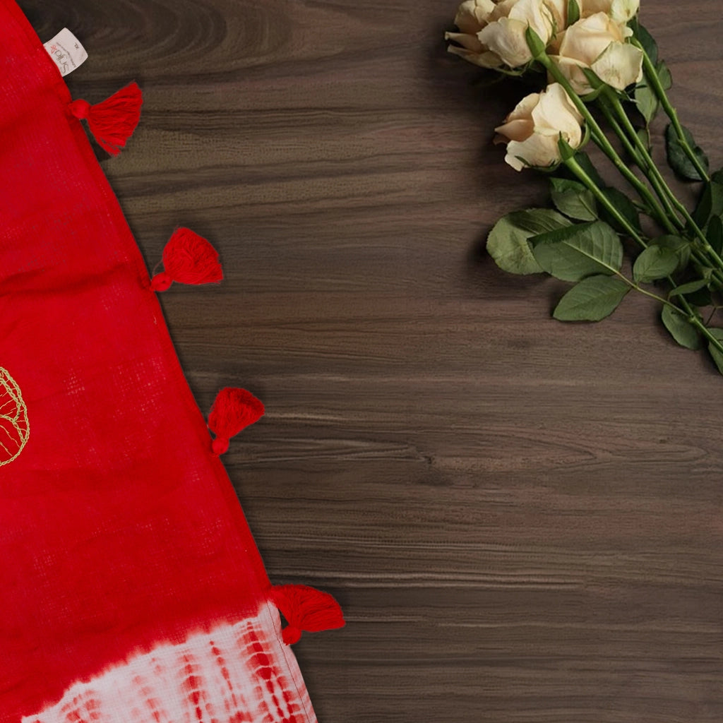 Winter RoseX Hand Embroidered Saree (Red)