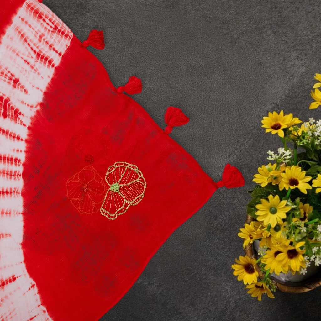 Boishakhi-Winter RoseX Hand Embroidered Saree (Red)