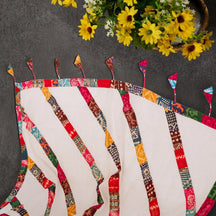 Premium Woven PoetryX Patchwork Saree (Off-white)