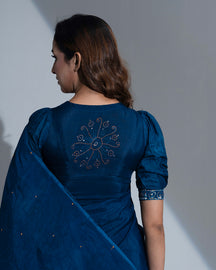 Cobalt CrushX Silk Saree: Shibori Art with Sequin Work