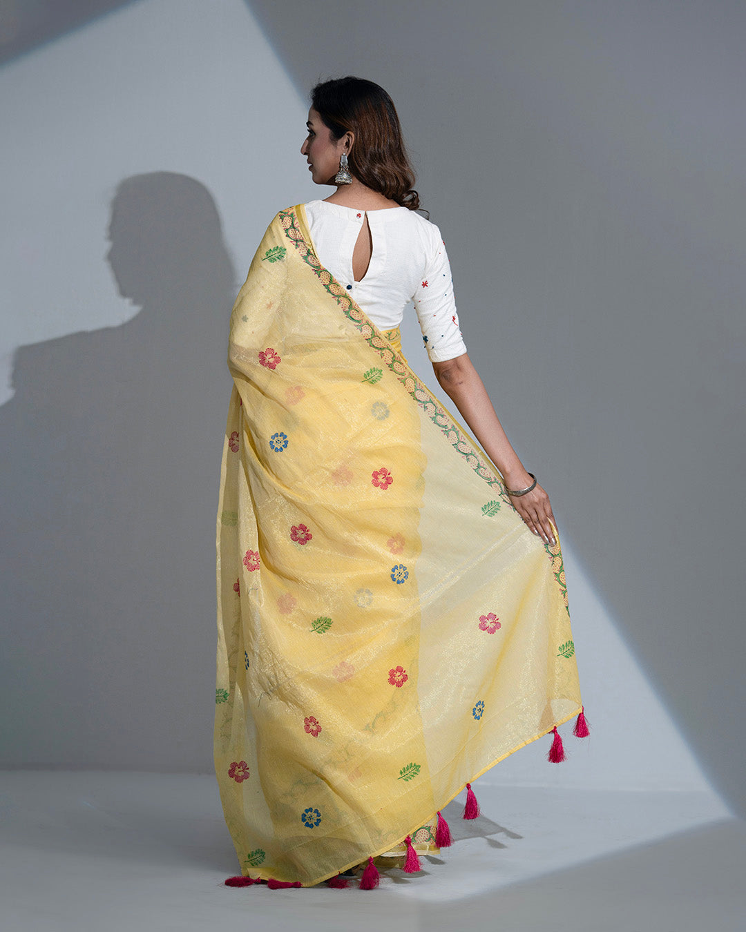Summer GoldX Handloom Saree: Lime Yellow with Golden Jari & Hand Embroidery